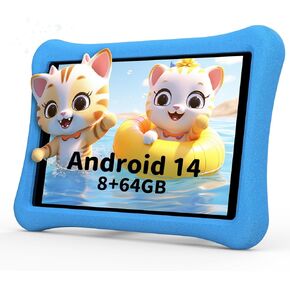 AWOW Kids Tablet 10 inch Android 14, 8GB RAM 64GB ROM, Toddler Tablet with Bluetooth, WiFi, Parental Control, Dual Camera, GMS, Shockproof Case, Kids App Pre-Installed