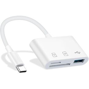 USB C to SD Card Reader Adapter for Samsung Galaxy S25 Ultra S24 FE S23 S22 S21 Plus iPhone 16 Pro Max 16e 15 Pro 3 in 1 High Speed USB 3.0 Camera SD/Micro SD/TF Type C Memory Card Reader for Android