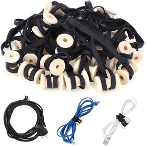 30 Set Cable Ties Made of Natural Rubber and Wood Elastic Fastening Cable Ties for Cables Unruly Items Bamboo Trellis DIY Ties