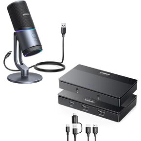 UGREEN 4K Video Capture Card, Full HD 1080P 60FPS USB/Type-C 3.0 HDMI Video Capture Device Bundle Microphone for PC, USB Mic with RGB Lights, Mute Button, 24bit/96kHz, Cardioid Polar