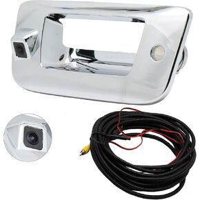 RED WOLF Chrome Tailgate Handle with Backup Camera Fit for 2007-2014 Chevrolet Silverado GMC Sierra 1500 2500 HD Parking Grid Lines Available IP68 Waterproof Heavy Duty 150°Wide View