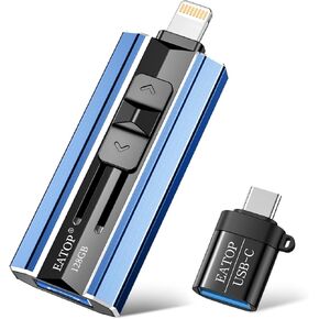 128GB Flash Drive Intended for iPhone iPad Android and Computers, 4 in 1 Photo Stick for Phone Memory Storage Easily Backup Photos Videos, Plug and Play, No Application Required (Navy Blue)