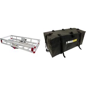 MaxxHaul Hitch Cargo Carrier - Aluminum Cargo Carrier with High Side Rails for RV's - 49' x 22.5' - 500-lb Load Capacity, Grey