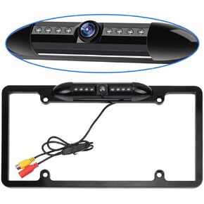 Kunfine 8-Light License Plate Frame with 170° Wide-Angle Backup Camera - Universal 12V Waterproof Rear View Camera, Night Vision, Sleek Design for Enhanced Safety and Style