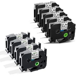 Compatible with Brother P Touch TZe TZ Tape 18mm 0.7 Laminated White Tape Tz Tape TZe-241 TZe241 TZ-241 TZ241 and TZe Label Tape 12mm 0.47 Laminated White on Clear TZe135 TZe-135, Total 9-Pack
