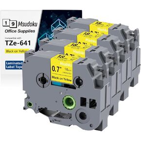 4 Pack TZe 641 Tze641 Compatible with TZe-641 18mm 0.7 Laminated Yellow Tape Compatible for Brother P Touch Tape for PTD610BT PTD410 PT-P710BT PTD400 PT-P700 Label Maker (Black on Yellow)