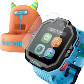 TickTalk 5 Cellular Kids Smart Watch (T-Mobile's Network) with GPS Tracker & Video Calling, Power Base and Tempered Glass Screen Protectors (2 per Pack) Bundle - Smart Watch for Kids with Parent Apps