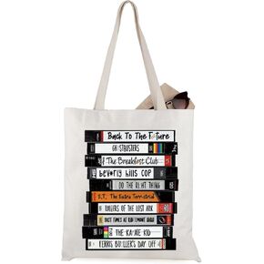 WCGXKO 80’s Movie Inspired Canvas Tote Bag for Classic Retro 80's Movie Lover Fandom Fans