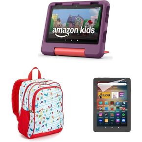 Amazon Fire HD 8 Kids tablet (32GB, Grape) Backpack Travel Bundle