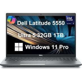 Dell Latitude 5550 Business Laptop (15.6" FHD Anti-Glare, Intel 12-Core Ultra 5 125U (Beat i7-1355U), 32GB DDR5 RAM, 1TB SSD) FHD RGB Webcam, Thunderbolt 4, Ethernet, Win 11 Pro, 2025 AI PC, Gray