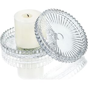kanpura Crystal Glass Candle Holder Plates Set of 2 3.7 Inch Round Clear Glass Pillar Candle Holder Snowflake Votive Candle Holder Set for Wedding Birthday Holiday in Kuwait