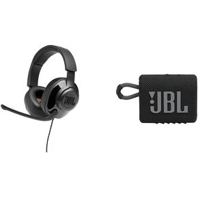 JBL Quantum 200 Gaming Headphones Go 3 Portable Speaker Bundle - Wired Over-Ear Headset for Immersive Game Audio and Bluetooth Speaker for Bold Sound