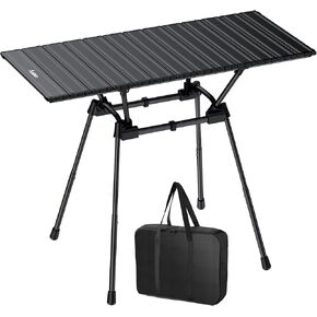 3ft Folding Camping Table, 4 Adjustable Heights Tall Aluminum Roll Up Camping Table with Carrying Bag, Portable, Waterproof, for Picnic, Outdoor, Travel, Backyard, Beach, 35" X 16", Black