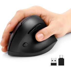 AUTLEY Wireless Ergonomic Mouse, 2.4G Optical Vertical Mouse for Small Hands, 800/1200/1600 DPI, 6 Buttons, Right Handed, for Laptop, PC, Computer, Carbon Black