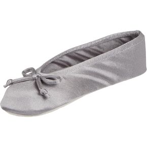 Isotoner Ballerina Slippers for Women – Soft Satin House Shoes with Bow and Suede Sole – Classic Comfy Travel and Bedroom Slippers – Cute Bridal Party Slippers, Black Soft Tie Bow, 8-9
