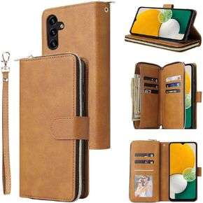 Wallet Case for Samsung Galaxy A13 4G/5G with Wrist Strap, 9+ Card Slots Thin Slim Zipper Purse, Luxury PU Leather Stand Full Body Phone Cover for A04s M13 G5 A 13 LTE 13A 2022 Women Men Black