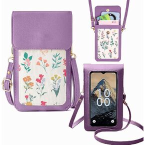 for Schok Volt SV67Q SV67332 Case with Crossbody Strap Lanyard, HD [Transparent Touch Screen] Phone Bag, PU Leather Cover Wallet Holster Credit Card Slots Holder [Clip Magnetic Buckle] Purple