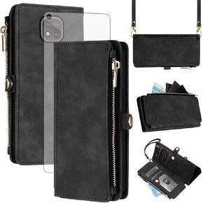 Asuwish Phone Case for Moto G Power 2021 Zipper Wallet Cell Cover with Tempered Glass Screen Protector Crossbody Wrist Strap Flip Credit Card Holder Motorola GPower 21 5G Version XT2117-4 Women Brown