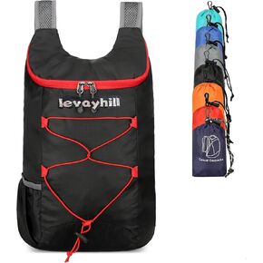 16L Hiking-Daypack Lightweight-Foldable Travel-Backpack Water-Resistant Camping Outdoor Packable Easy Carry-on Bag (Black+Red)