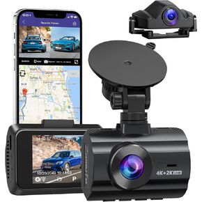 4K Dash Cam الأمامي والخلفي ، Car Dash Camera GPS مدمج WiFi ، بطاقة 64 جيجابايت مجانية ، UHD 2160p رؤية ليلية ، WDR ، زاوية واسعة 170 درجة ، WDR ، شاشة 24H وقوف السيارات