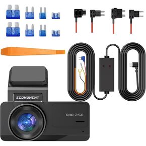 Dash Cam Front and Rear with Hardwire Kit, 2.5K+1080P Dual Dash Camera for Cars, S70, 11.5ft,12V 24V to 5V Car Dashboard Cam Charger Power Cable with Low Voltage Protection,Include 4 Fuse Taps