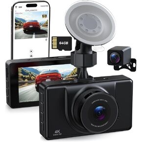 4K + 1080P Front and Rear Dash Cam, Ultra HD Dual Dash Camera Recorder for Car, 64G Card Included, 5GHz WiFi & App Control, 3.0" IPS Screen, WDR Night Vision, 24 Hours Parking Monitor, Loop Recording