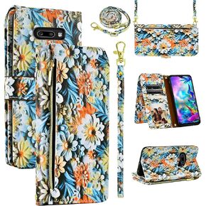 Wallet Case for LG G8X ThinQ V50S Thin Q With Wrist Strap Shoulder Strap, 9+ Card Slots Zipper Purse, Floral PU Leather Stand Card Holder Cell Phone Cover for LGG8XThinQ GX8 8X Women Men Brown