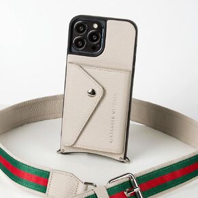 Alexander Michael Gigi Phone Case and Crossbody with Tri-Color Strap in Premium Leather (Gray, iPhone 14 Pro)