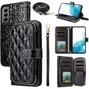 Argyle Wallet Case for Samsung Galaxy S21 5G 6.2 inch with Crossbody/Wrist Strap Lanyard Luxury PU Leather Kickstand Zipper Purse Shockproof Card Holder Cell Phone Cover for S 21 21S G5 Red