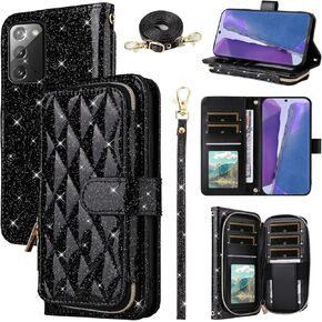 Wallet Case for Samsung Galaxy Note 20 5G with Wrist Strap,Shoulder Strap,9+ Card Slots Zipper Purse,Luxury PU Leather Stand Cell Phone Cover for Note20 Notes 20s Twenty Not S20 Girls Red