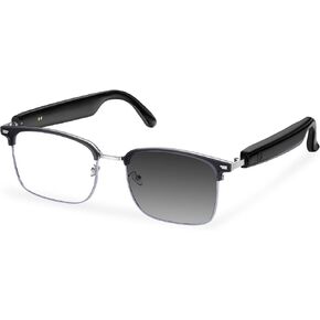 Smart Glasses, Blue Light Blocking Bluetooth Glasses with Open Ear Speaker, Photochromic Sunglasses Lens, Voice Assistant Compatible for Android iPhone