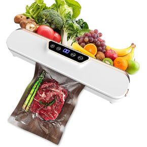 2025 strong food vacuum seal machine, double heat sealing strong pump home multi-functional LCD screen, dry and wet food dual mode freshness lock, equipped with 10 vacuum bags (white)