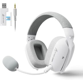 ATTACK SHARK L80PRO Wireless Gaming Headset Lightseed Tech- Built-in&Detachable Dual Microphone-Lightweight Headphone with Tri-Mode(2.4GHz USB C&A Dongle/BT/Wired)-for PC Mac PS4 PS5 Switch Win-White