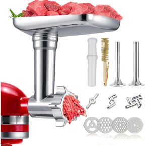Metal Food Grinder Attachments Compatible for KitchenAid Stand Mixers, Meat Grinder Accessories Includes Sausage Stuffer Tube, Mixer Attachment Compatible for KitchenAid Mixers
