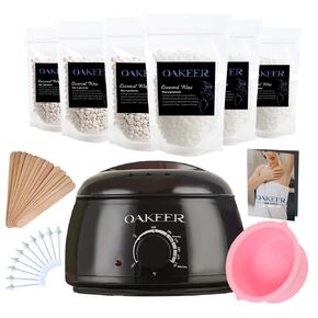Oakeer Waxing Kit Hair Removal Women Men Wax Warmer Hair Removal at Home with 6 Bags Wax Beans Body Waxing for Eyebrows Nose Cheeks Arms Bikinis Legs 62 Accessories