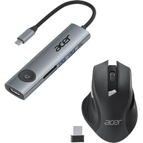 acer 7 in 1 USB C Hub Bundle with Wireless Mouse, USB 3.1 GEN1 and 5Gbps Type-C Data Port, 4K HDMI Port, acer Wireless Mouse, 3 Adjustable DPI Computer Mouse with 2.4GHz with USB Mini Receiver