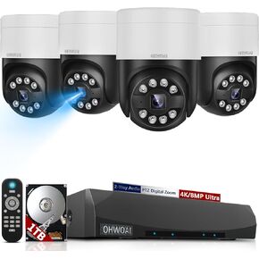 OHWOAI 《130°Wide Angle & Smart Auto Tracking 》Wired Security Camera System,POE PTZ Cameras,4K/8.0 Megapixel Home Video Surveillance Systems