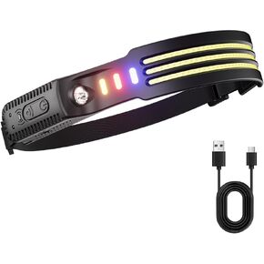 LED Headlamp with Motion Sensor, 230° Wide Beam, USB Rechargeable, Waterproof, 6 Light Modes