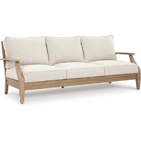 Signature Design by Ashley Clare View Outdoor Eucalyptus Wood Single Cushioned Lounge Chair, Beige