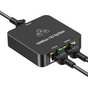 PageTurner 2 Port Gigabit Ethernet Switch, Ethernet Splitter 1 to 2 Out with USB Power Cable, Gigabit Internet Splitter Connector for Cat 5/5e/6/7/8 Cable, Black