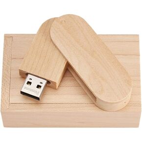 Novelty Wooden USB 2.0 Flash Drive 16GB Data Storage Memory Stick USB Stick Rotate Pendrive with Wooden Box