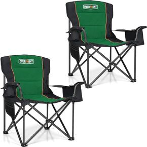 Overmont Oversized Folding Camping Chair 2Pack - 450lbs Support with Padded Cushion Cooler Pockets - Heavy Duty Collapsible Chairs for Sports Garden Beach Fishing Green 2pk