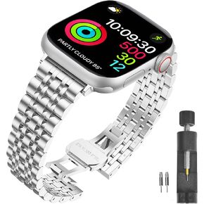 Compatible Apple Watch Bands 41mm 40mm 38mm 49mm 45mm 44mm 42mm, Stainless Steel iWatch Band Strap for Apple Watch Ultra2 Ultra Series 10 9 8 7 6 5 4 3 2 1 SE SE2, 38mm 40mm 41mm