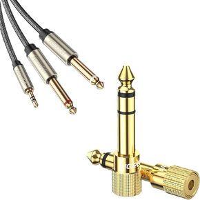 UGREEN 3.5mm 1/8 to Dual 6.35mm 1/4 Breakout Cable Y Splitter 6FT and 2 Pack 1/4 inch Male to 3.5mm Female Adapter Bundle