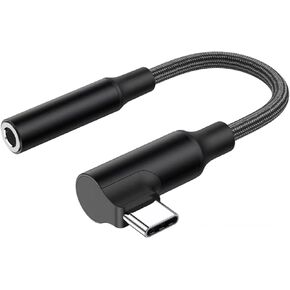 USB C to 3.5mm Audio Adapter Cable, [90°] Type C Aux Headphone Jack Stereo Mic Right Angle Cord Compatible with iPhone 16 15 Pro Max, MacBook Pro, Galaxy S24 S23, etc