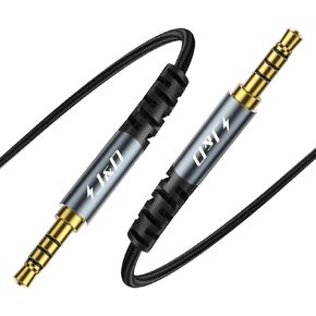 J&D 3.5 mm TRRS Cable, Nylon Braided Male to Male Aux Cable with Gold-Plated Connector Aluminum Alloy Shell for Headphones, Car Stereos and More, Grey, 6.6 feet