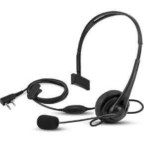 SAMCOM HSK01 Walkie Talkie 2 Pin Plug Headset with Boom Mic, Lightweight Two Way Radios Headphone, Compatible with Baofeng Retevis Kenwood Radio (Adjustable Headband, Noise-Canceling, 1 Pcs)