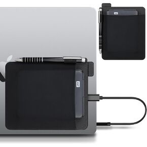 Lacdo Portable External Hard Drive Sleeve for Laptop, Stick on Pouch Holder with Reusable Adhesive, Fit 2.5" Seagate, WD, Toshiba, LaCie External HDD, SSD, Wireless Mouse, Cables, with Pen Loop, Black