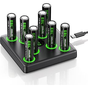 EBL Rechargeable AA Batteries Lithium, 8-Pack 1.5V 3500mWh High Capacity Long Lasting Li-ion Double a Batteries with Charger Dock