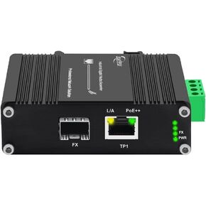 Mini Industrial 2-Port Gigabit 30W PoE Media Converter with DIN Rail Mount Hardened IEEE 802.3af/at 30W PoE+ Ethernet to SFP Fiber Converter with 2 RJ45 Ports & 2 SFP Ports
